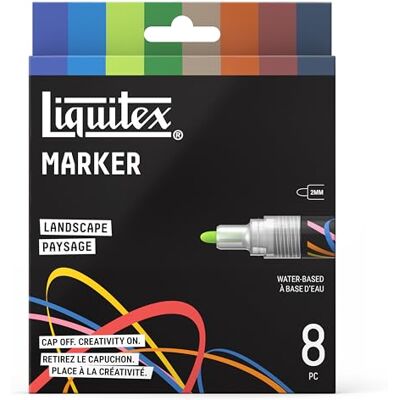 Liquitex 3699488 Acrylmarkers Landscape Set, 8x 2mm acrylic markers, hooggepigmenteerd, multi-surface, perfect voor layering & creatieve kunstwerken Liquitex 3699488 Acrylmarkers Landscape Set, 8x 2mm acrylic markers, hooggepigmenteerd, multi-surface, perfect voor layering & creatieve kunstwerken