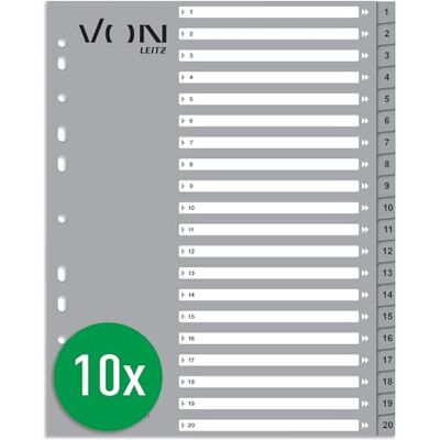 Leitz Von 10-pack nummerregister A4, 1–20 numrerade avdelare för mappar, PP, VON , extra bred, 11-håls universalregister för snabbhäftapparater och ringböcker, grå, 12720085 Leitz Von 10-pack nummerregister A4, 1–20 numrerade avdelare för mappar, PP, VON , extra bred, 11-håls universalregister för snabbhäftapparater och ringböcker, grå, 12720085
