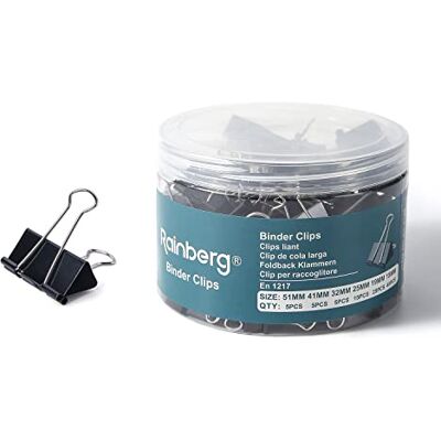Rainberg pärmklämmor, 100 st blandade storlekar vikbar metallpärmpappersklämmor för pappersarbete, extra små, medelstora 6 storlekar – 51 mm, 41 mm, 32 mm, 25 mm, 19 mm, 15 mm. Svart: Rainberg pärmklämmor, 100 st blandade storlekar vikbar metallpärmpappersklämmor för pappersarbete, extra små, medelstora 6 storlekar – 51 mm, 41 mm, 32 mm, 25 mm, 19 mm, 15 mm. Svart:
