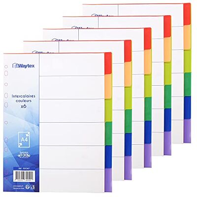 Waytex 931347C5 A4-mellanskikt 6 färgade polypropennycklar med index (5 st) Waytex 931347C5 A4-mellanskikt 6 färgade polypropennycklar med index (5 st)