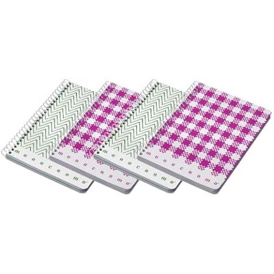 Pigna , förpackning med 4 spiralbundna anteckningsblock i A5-format MONOCROMO PATTERN, dubbelsidig, 2 gröna + 2 fuchsia Pigna , förpackning med 4 spiralbundna anteckningsblock i A5-format MONOCROMO PATTERN, dubbelsidig, 2 gröna + 2 fuchsia