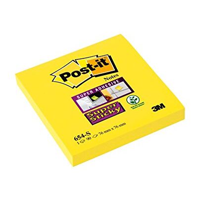 Post-it Super Sticky Notes 654-S6, 76 x 76 mm, narcissgul, 1 block med 90 ark Post-it Super Sticky Notes 654-S6, 76 x 76 mm, narcissgul, 1 block med 90 ark