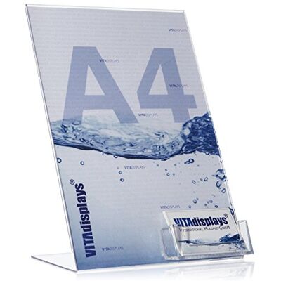 VITAdisplays DIN A4 reklamtillverkare/L-stativ/L-monter med extra visitkortshållare som bordsmonter från original PLEXIGLAS VITAdisplays DIN A4 reklamtillverkare/L-stativ/L-monter med extra visitkortshållare som bordsmonter från original PLEXIGLAS