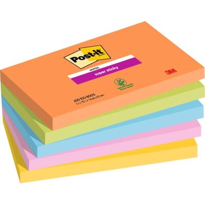 Post-it Superklisterlappar, dubbla fästkraften, 5 dynor, 450 ark, 76 mm x 127 mm, blå, grön, orange, rosa, gula färger – självhäftande anteckningar för väggar, bildskärmar och kylskåp Post-it Superklisterlappar, dubbla fästkraften, 5 dynor, 450 ark, 76 mm x 127 mm, blå, grön, orange, rosa, gula färger – självhäftande anteckningar för väggar, bildskärmar och kylskåp