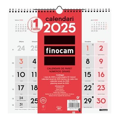 Finocam Neutral väggkalender stora siffror 2025 månad Visa januari 2025 december 2025 (12 månader) katalanska Finocam Neutral väggkalender stora siffror 2025 månad Visa januari 2025 december 2025 (12 månader) katalanska