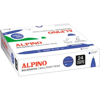 Alpino Låda med 24 mjuka beröringspennor – blått bläck, mjuk skrivning med halkfritt grepp 1 mm spets, ergonomisk och funktionell design, högkvalitativt bläck och snabbtorkande Alpino Låda med 24 mjuka beröringspennor – blått bläck, mjuk skrivning med halkfritt grepp 1 mm spets, ergonomisk och funktionell design, högkvalitativt bläck och snabbtorkande