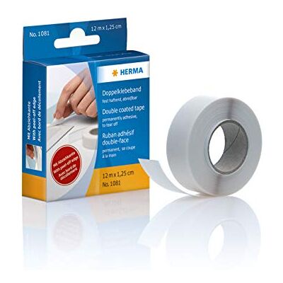 HERMA 1081 dubbelsidig tejp i automaten 12 m x 12 mm, extra stark, permanent fästande, bred tvåsidig självhäftande ändlösa band, klisterlappar, 1 rulle med avtagbar kant HERMA 1081 dubbelsidig tejp i automaten 12 m x 12 mm, extra stark, permanent fästande, bred tvåsidig självhäftande ändlösa band, klisterlappar, 1 rulle med avtagbar kant