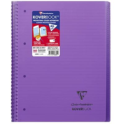 Clairefontaine 596805C – ett spiralblock, koverbook 22, 5 x 29, 7 cm, 160 linjerade sidor med kant, kuvert av transparent polypropylen, violett Clairefontaine 596805C – ett spiralblock, koverbook 22, 5 x 29, 7 cm, 160 linjerade sidor med kant, kuvert av transparent polypropylen, violett