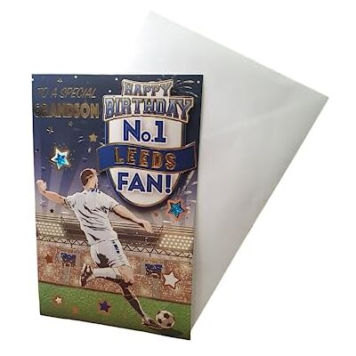 Sensations / Xpress Yourself Express Yourself" födelsedagskort för No.1 Leeds sonson inkluderar kuvert fotbollsfankt födelsedagskort för barnbarn Sensations / Xpress Yourself Express Yourself" födelsedagskort för No.1 Leeds sonson inkluderar kuvert fotbollsfankt födelsedagskort för barnbarn