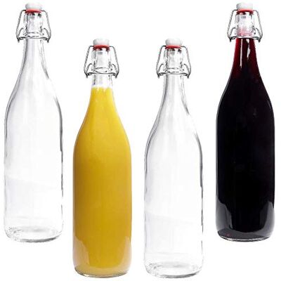mikken 4 x glasflaska, 1 liter med stryklås av porslin, inklusive etiketter mikken 4 x glasflaska, 1 liter med stryklås av porslin, inklusive etiketter