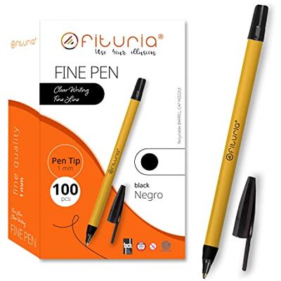 OFITURIA Spetspennor, svart färg, 100 st låda, 1 mm spets Precision och detalj, Perfekt för olika miljöer som kontor, hem och skola (100 st. svart) OFITURIA Spetspennor, svart färg, 100 st låda, 1 mm spets Precision och detalj, Perfekt för olika miljöer som kontor, hem och skola (100 st. svart)