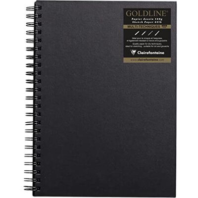 Clairefontaine – Ref. 34254C – Goldline trådbundet block (64 vita ark) – A4-format, 140 g/m² papper, stående format – svart omslag – lämplig för torra tekniker Clairefontaine – Ref. 34254C – Goldline trådbundet block (64 vita ark) – A4-format, 140 g/m² papper, stående format – svart omslag – lämplig för torra tekniker