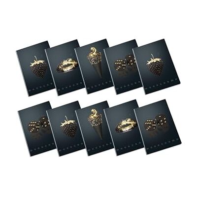 Pigna , Maxi anteckningsbok monokrom guld, A4, papper invändigt 100 g/m², 72 sidor + försättsblad, invändigt 0C, linjer med marginal, olika motiv, förpackning med 10 st. Pigna , Maxi anteckningsbok monokrom guld, A4, papper invändigt 100 g/m², 72 sidor + försättsblad, invändigt 0C, linjer med marginal, olika motiv, förpackning med 10 st.