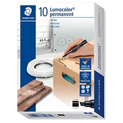 STAEDTLER 350-9 Lumocolor Marker permanent Keilspitze, 2 oder 5 mm, 10 Stück, schwarz STAEDTLER 350-9 Lumocolor Marker permanent Keilspitze, 2 oder 5 mm, 10 Stück, schwarz