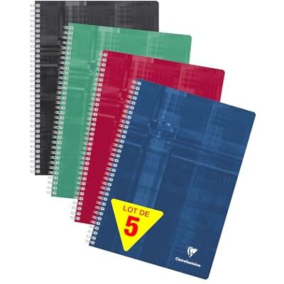 Clairefontaine 8172Cpack En uppsättning med 5 spiralanteckningsböcker A4 21 x 29,7 cm 224 sidor små plattor vitt papper 90 g slumpmässigt blandade färger folierade kortomslag Clairefontaine 8172Cpack En uppsättning med 5 spiralanteckningsböcker A4 21 x 29,7 cm 224 sidor små plattor vitt papper 90 g slumpmässigt blandade färger folierade kortomslag