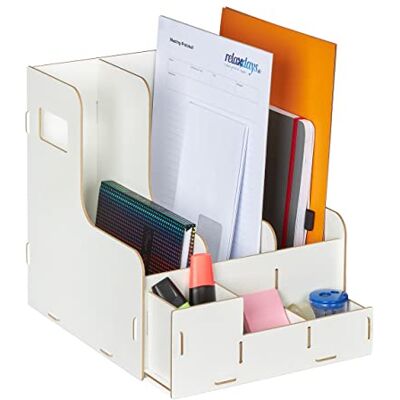 Relaxdays Tidningskassett med 3 fack i A4-format, skrivbordsorganisatör, MDF, kontor och skola, stående, vit Relaxdays Tidningskassett med 3 fack i A4-format, skrivbordsorganisatör, MDF, kontor och skola, stående, vit