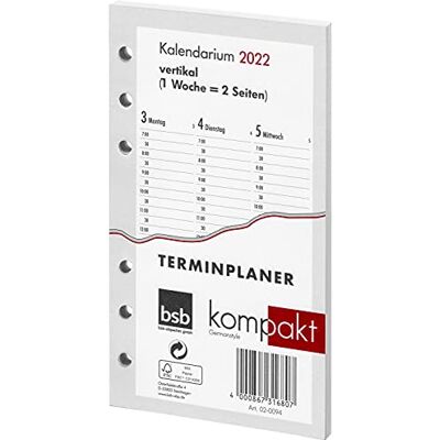 bsb Ersättningskalendarium "kompakt" – A6, 1 vecka/2 sidor, vertikal bsb Ersättningskalendarium "kompakt" – A6, 1 vecka/2 sidor, vertikal