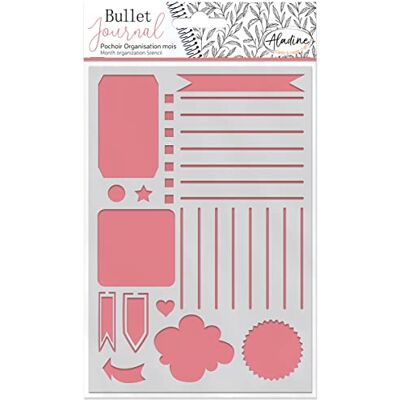 Aladine månaden organisation för Bullet Journal scrapbooking och kreativ fritid stencil A5-format, penselstil bokstäver Aladine månaden organisation för Bullet Journal scrapbooking och kreativ fritid stencil A5-format, penselstil bokstäver