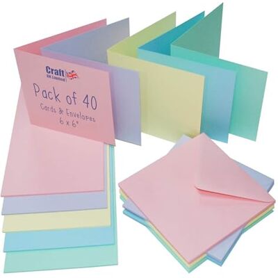 Craft UK Limited Craft UK 2308 kort och kuvert 15,2 x 15,2 cm, olika pastellfärger, 40 stycken Craft UK Limited Craft UK 2308 kort och kuvert 15,2 x 15,2 cm, olika pastellfärger, 40 stycken