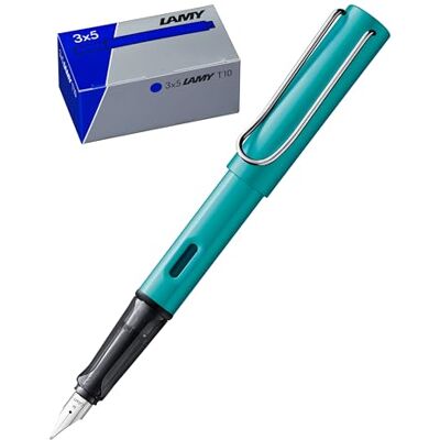 Lamy AL-star Set reservoarpenna av aluminium i turmalin med ergonomiskt handtag och polerad stålfjäder, linjebredd Fin T10, uppsättning med 3 bläckpatroner, original kartong – bläck blå Lamy AL-star Set reservoarpenna av aluminium i turmalin med ergonomiskt handtag och polerad stålfjäder, linjebredd Fin T10, uppsättning med 3 bläckpatroner, original kartong – bläck blå