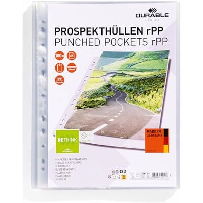 Durable Slitstarka A4-broschyrfickor i premiumkvalitet, tillverkade av återvunnen PP, 100 st, öppen topp, 268419 Durable Slitstarka A4-broschyrfickor i premiumkvalitet, tillverkade av återvunnen PP, 100 st, öppen topp, 268419