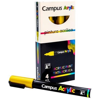 Campus Akrylmarkörer, 2 mm rund spets markörpaket, vattenbaserade, icke-permanenta färgmarkörer, ogenomskinliga och snabbtorkande akrylmarkörer (guld) Campus Akrylmarkörer, 2 mm rund spets markörpaket, vattenbaserade, icke-permanenta färgmarkörer, ogenomskinliga och snabbtorkande akrylmarkörer (guld)