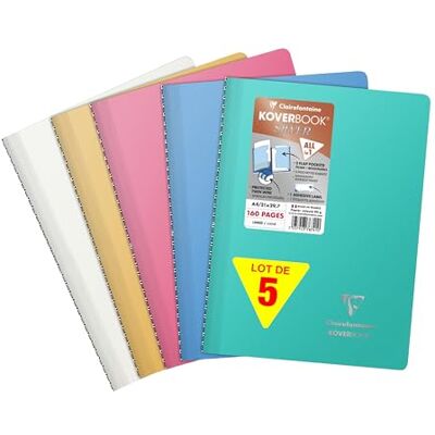 Clairefontaine 376741C Set med 5 Spiralanteckningsböcker Koverbook silver A4 21 x 29,7 cm 160 linjerade sidor vitt papper 90 g ogenomskinligt polyproomslag slumpmässig färg Clairefontaine 376741C Set med 5 Spiralanteckningsböcker Koverbook silver A4 21 x 29,7 cm 160 linjerade sidor vitt papper 90 g ogenomskinligt polyproomslag slumpmässig färg