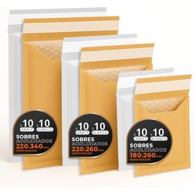 OFITURIA Vadderade postkuvert, flera storlekar (3 storlekar), kraft- och vitfärger – självhäftande förslutning – papperskuvert med inre bubbla, perfekt för frakt – M-pack – kontorsmaterial (60 påsar) OFITURIA Vadderade postkuvert, flera storlekar (3 storlekar), kraft- och vitfärger – självhäftande förslutning – papperskuvert med inre bubbla, perfekt för frakt – M-pack – kontorsmaterial (60 påsar)