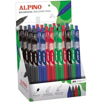 Alpino Display med 24 Dot-pennor – blandade färger, mjukt, halkfritt grepp, 1 mm spets för smidig, exakt skrivning, bläck av hög kvalitet och snabbtorkande Alpino Display med 24 Dot-pennor – blandade färger, mjukt, halkfritt grepp, 1 mm spets för smidig, exakt skrivning, bläck av hög kvalitet och snabbtorkande