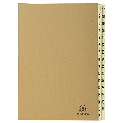 Exacompta Ref 22219E Kraftmapp med flera delar, 25x33 cm för dokument i A4-storlek, 1-31 tryckta flikar, expanderbar rygg, brunt tjockt kartongomslag, Blue Angel-certifierad Exacompta Ref 22219E Kraftmapp med flera delar, 25x33 cm för dokument i A4-storlek, 1-31 tryckta flikar, expanderbar rygg, brunt tjockt kartongomslag, Blue Angel-certifierad