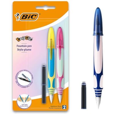 BIC EasyClic reservoarpennor i blandade färger (paket med 2), blå, grön, röd, rosa BIC EasyClic reservoarpennor i blandade färger (paket med 2), blå, grön, röd, rosa