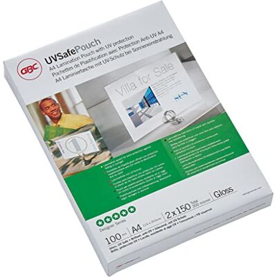 GBC Lamineringsfickor, A4, Glansiga, UV-säkra, 2 x 150 Mikron, 100-Pack, LB611032 GBC Lamineringsfickor, A4, Glansiga, UV-säkra, 2 x 150 Mikron, 100-Pack, LB611032