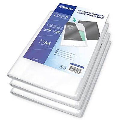 Waytex 931444P anpassningsbart A4-dokumentskydd (set med 3) 80 vyer 40 fickor transparent polypro omslag Waytex 931444P anpassningsbart A4-dokumentskydd (set med 3) 80 vyer 40 fickor transparent polypro omslag