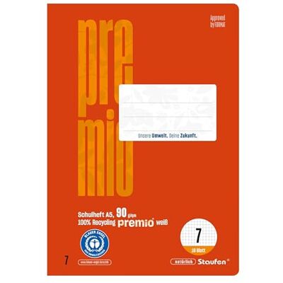 Staufen premio skolhäfte – 10 häften vardera, 16 ark, DIN A5, linjerat 7 (7 mm rutig), 90 g/m² återvunnet papper, runda hörn förhindrar "åsneöron Staufen premio skolhäfte – 10 häften vardera, 16 ark, DIN A5, linjerat 7 (7 mm rutig), 90 g/m² återvunnet papper, runda hörn förhindrar "åsneöron