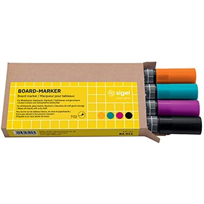 Sigel BA011 Set med 4 glas/whiteboard-markörer, raderbara, "cap off"-bläck, Ø 2–3 mm kulspetsar, 4 färger (svart/turkos/magenta/orange) Sigel BA011 Set med 4 glas/whiteboard-markörer, raderbara, "cap off"-bläck, Ø 2–3 mm kulspetsar, 4 färger (svart/turkos/magenta/orange)