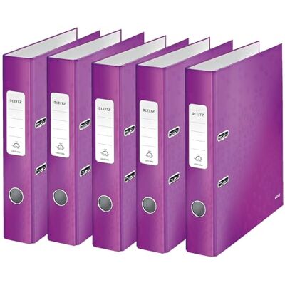 Leitz kvalitetsmapp 180°, 5-pack, A4, smal, 5,2 cm ryggbredd, laminerad gråkartong, violett, WOW-serien, designen kan variera, 10064062 Leitz kvalitetsmapp 180°, 5-pack, A4, smal, 5,2 cm ryggbredd, laminerad gråkartong, violett, WOW-serien, designen kan variera, 10064062