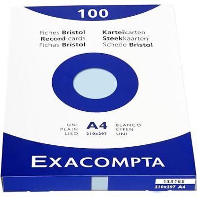Exacompta Ref 13316E Förpackning med 100 vanliga, ostansade kartotekskort format 210 x 297 mm kompatibla med bläckstråleskrivare, laser och kopiatorer azurblå färg Exacompta Ref 13316E Förpackning med 100 vanliga, ostansade kartotekskort format 210 x 297 mm kompatibla med bläckstråleskrivare, laser och kopiatorer azurblå färg