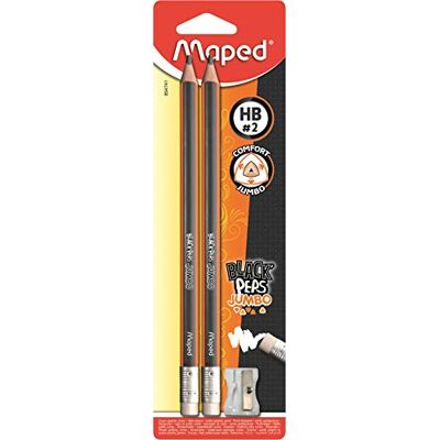 Maped M854741 – svarta peps Jumbo med suddgummihuvud inklusive pennvässare, 2 stycken Maped M854741 – svarta peps Jumbo med suddgummihuvud inklusive pennvässare, 2 stycken