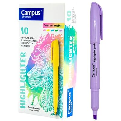 Campus Pastellöverstrykningspenna, markörpenna med avfasad spets, 10-pack med vattenbaserad stiftarpenna, pastellmarkörer (lila) Campus Pastellöverstrykningspenna, markörpenna med avfasad spets, 10-pack med vattenbaserad stiftarpenna, pastellmarkörer (lila)