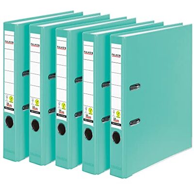 FALKEN Original 5-Pack PP-Color Plastmappar. Made in Germany. 5 cm smal DIN A4 pastellfärgad turkos vegansk. Perfekt för kontoret och hemmet. brevmapp kontorsmapp plastmapp slitsad mapp ringpärm FALKEN Original 5-Pack PP-Color Plastmappar. Made in Germany. 5 cm smal DIN A4 pastellfärgad turkos vegansk. Perfekt för kontoret och hemmet. brevmapp kontorsmapp plastmapp slitsad mapp ringpärm