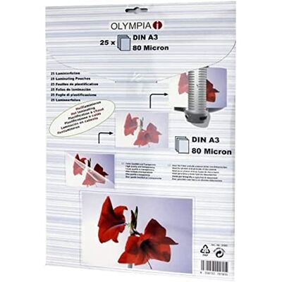 Olympia lamineringsfolier DIN A3, 80 mikron, glänsande, 25 stycken, 9180 Olympia lamineringsfolier DIN A3, 80 mikron, glänsande, 25 stycken, 9180