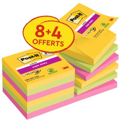 Post-it Superklibbiga Z-anteckningar, karneval färgkollektion, 76 mm x 76 mm, 90 ark/dyna, 8 + 4 gratis dynor/förpackning Post-it Superklibbiga Z-anteckningar, karneval färgkollektion, 76 mm x 76 mm, 90 ark/dyna, 8 + 4 gratis dynor/förpackning