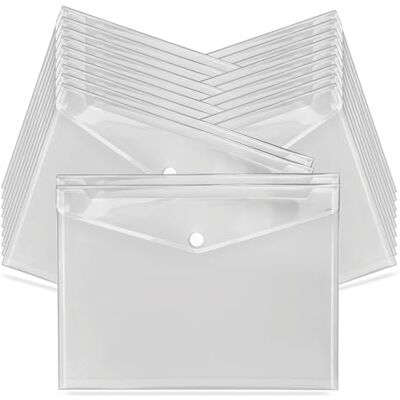 G4GADGET A4 genomskinliga plastplånböcker – paket med tryckarkiveringsmappar med etikettficka och tryckknapp – genomskinligt plastkuvert för hem, kontor, skola och resor (20) G4GADGET A4 genomskinliga plastplånböcker – paket med tryckarkiveringsmappar med etikettficka och tryckknapp – genomskinligt plastkuvert för hem, kontor, skola och resor (20)
