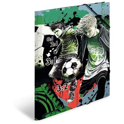 HERMA Samlarmapp A3-fotboll, barn hörnspännarmapp av kartong med sportmotiv, elastiskt band, inre klaffar och tryck för pojkar och flickor HERMA Samlarmapp A3-fotboll, barn hörnspännarmapp av kartong med sportmotiv, elastiskt band, inre klaffar och tryck för pojkar och flickor