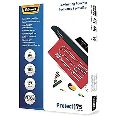 Fellowes Protect A4 175 mikron glansiga lamineringsväskor (paket med 100) Fellowes Protect A4 175 mikron glansiga lamineringsväskor (paket med 100)