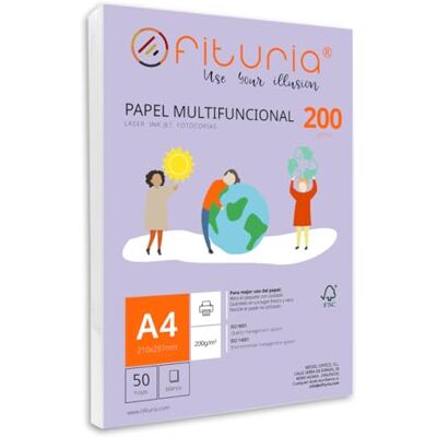OFITURIA Förpackning med 50 vita DIN A4-ark, 200 g skrivarpapper. Multifunktionellt kopieringspapper för skola och kontor. Perfekt för laserskrivare, bläckstråleskrivare eller kopiatorer – OFITURIA Förpackning med 50 vita DIN A4-ark, 200 g skrivarpapper. Multifunktionellt kopieringspapper för skola och kontor. Perfekt för laserskrivare, bläckstråleskrivare eller kopiatorer –