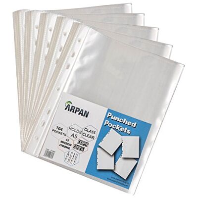 ARPAN Stansfickor starka genomskinliga Poly stansade fickor ärmar toppöppnande dokumentplånböcker (A5 klar 104 x 5-pack) ARPAN Stansfickor starka genomskinliga Poly stansade fickor ärmar toppöppnande dokumentplånböcker (A5 klar 104 x 5-pack)
