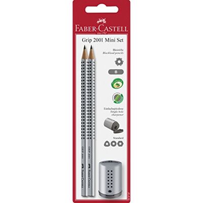 Faber-Castell 183797 – uppsättning med 2 pennor Grip 2001 & minipennvässare, silver Faber-Castell 183797 – uppsättning med 2 pennor Grip 2001 & minipennvässare, silver