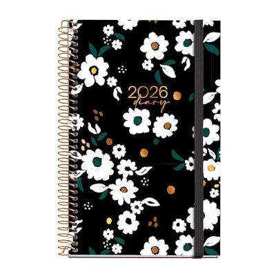 Miquelrius Dagbok för sida 2026, liknande A6+ (117 x 182 mm), daglig planering, hårt kartongomslag, spiral, elastisk gummiförslutning, 80 g/m² papper, CAT-EN-PT, Noir garden Miquelrius Dagbok för sida 2026, liknande A6+ (117 x 182 mm), daglig planering, hårt kartongomslag, spiral, elastisk gummiförslutning, 80 g/m² papper, CAT-EN-PT, Noir garden