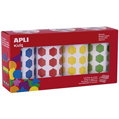 APLI Kids 19192 set med 4 rullar med Hexagones klistermärken med blå, röd, gul och grön färg APLI Kids 19192 set med 4 rullar med Hexagones klistermärken med blå, röd, gul och grön färg